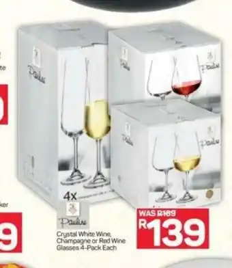 Pick n Pay Hypermarket Crystal White Wine Champagne or Red Wine Glasses 4-Pack each offer