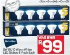 Pick n Pay Hypermarket PnP 5W GU10 Warm White LED Globes 5-Pack each offer