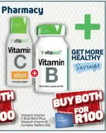 Pick n Pay Hypermarket Vitatech Vitamins C Shot 60ml Plus Vitatech Vitamin B Complex Tablets 30s offer