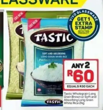 Pick n Pay Hypermarket Tastic Wholegrain Long Brown or Soft and Absorbing Long Grain White RIce 2kg offer