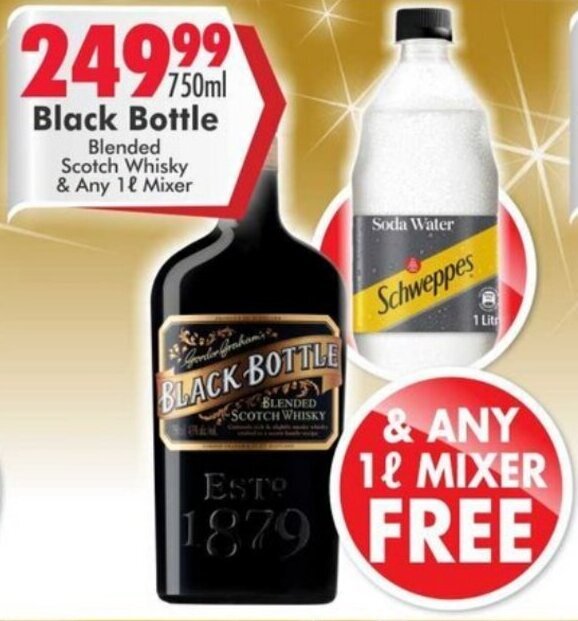 Black Bottle Blended Scotch Whisky 750ml & any 1L Mixer Free offer at