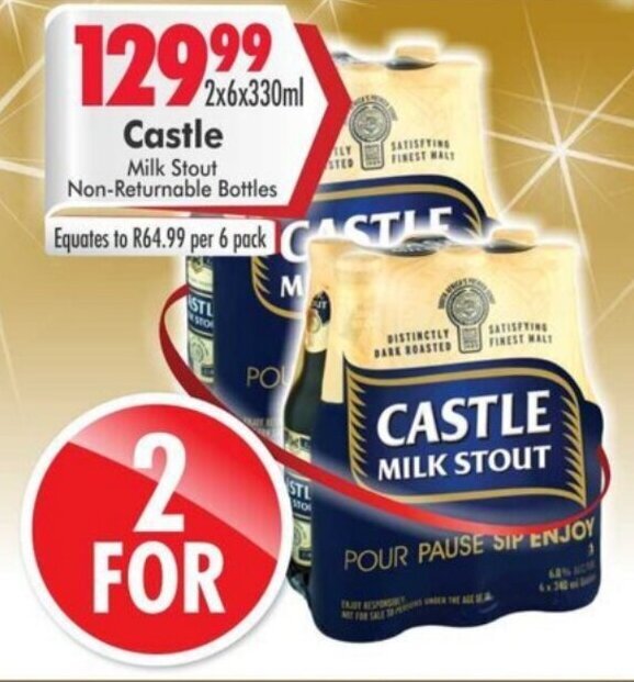 Castle Milk Stout 2 x 6 x 330ml offer at Prestons