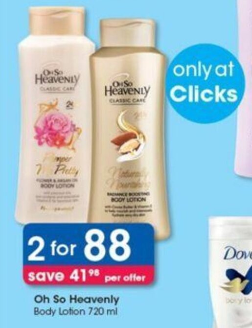Oh So Heavenly Body Lotion 2 x 720ml offer at Clicks