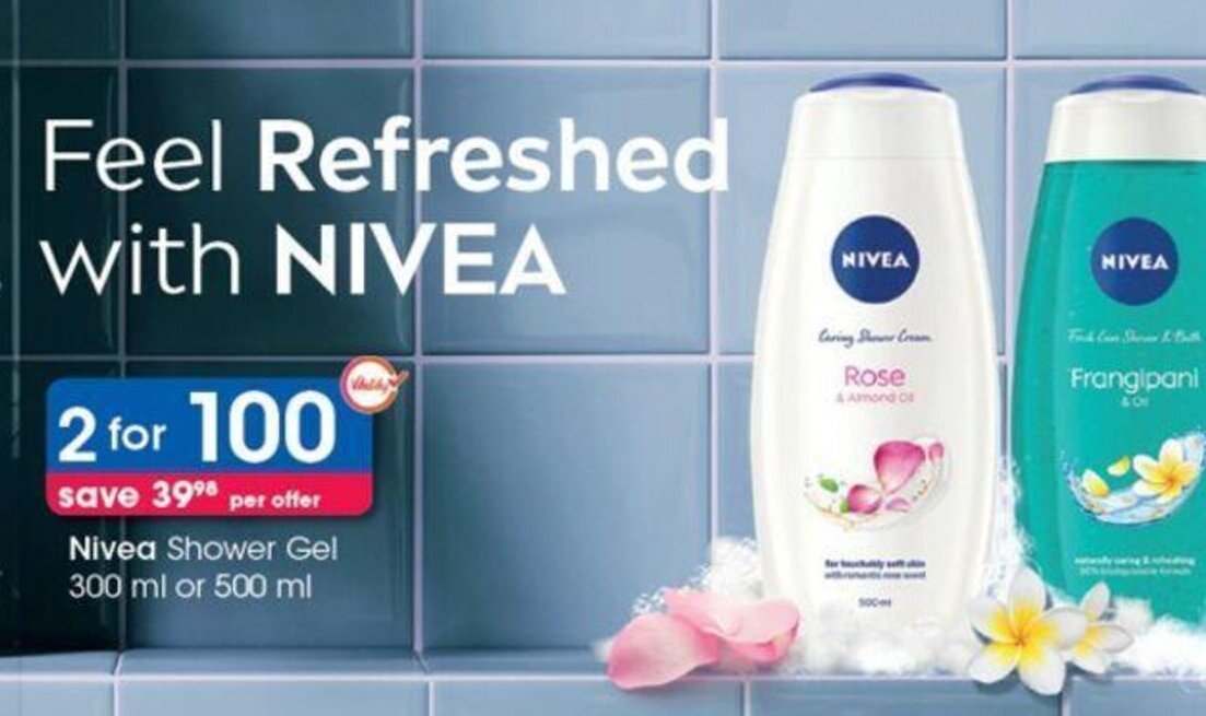 Nivea Shower Gel 2 x 300ml or 500ml offer at Clicks