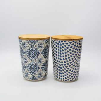 Whitehouse Tall round printed canister (with a bamboo lid) - droplets offer