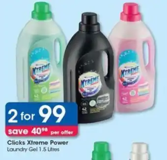 Clicks Clicks+ Xtreme Power Laundry Gel 2 x 1.5 litres offer