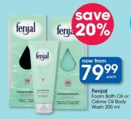 Fenjal Foam Bath Oil or Créme Oil Body Wash 200ml offer at Clicks
