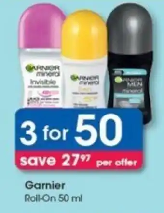 Clicks Garnier Roll On 3 x 50ml offer