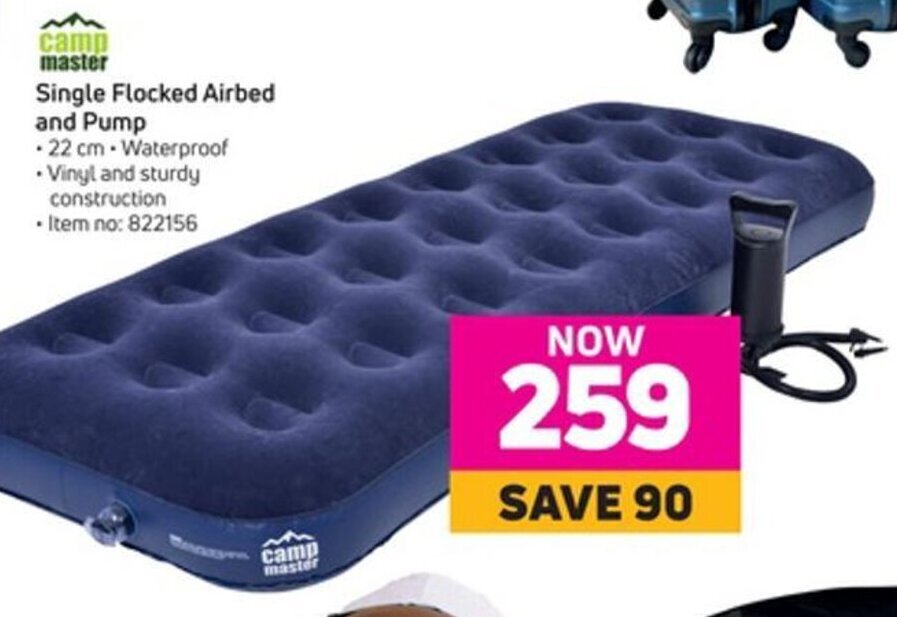 Camp Master Single Flocked Airbed and Pump offer at Game