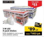 Builders Warehouse Lightworx 3w led 4 pack globes-per pack offer