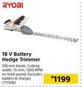 Builders Warehouse Ryobi 18v battery hedge trimmer offer