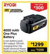 Builders Warehouse Ryobi 4000 mah one plus battery offer