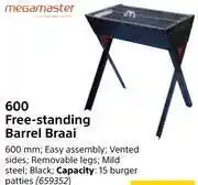 Megamaster 600 free-standing barrel braai