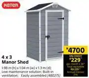 Builders Warehouse Keter 4 x 3 manor shed 1.98 m (h) x 1.04 m (w) x 1.3 m (d) offer