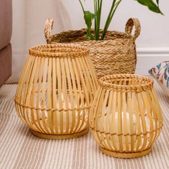 Bamboo woven candle holder lantern - large