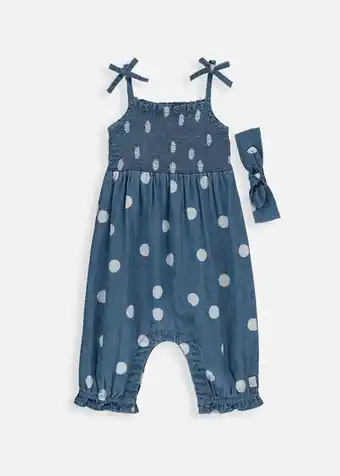 Smocked polka dot dungaree & headband set