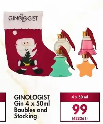 Ginologist Gin 4 x 50ml Baubles and Stocking