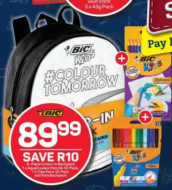 3-Piece Colour-in Backpack 1 x AquaCouleur Pencils 12-Pack and Kids Backpack