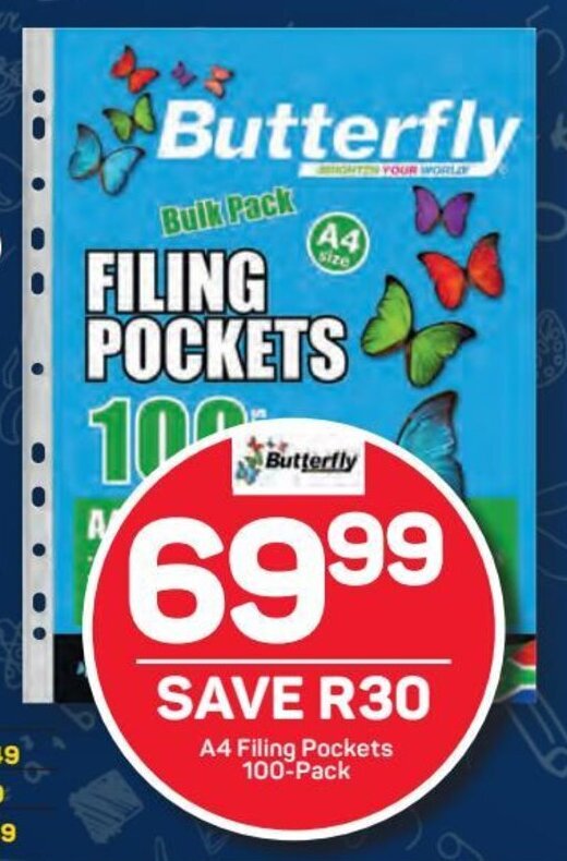 Butterfly A4 Filing Pockets 100pack offer at Pick n Pay
