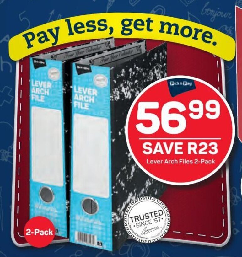 Pick n Pay Lever Arch Files 2pack offer at Pick n Pay