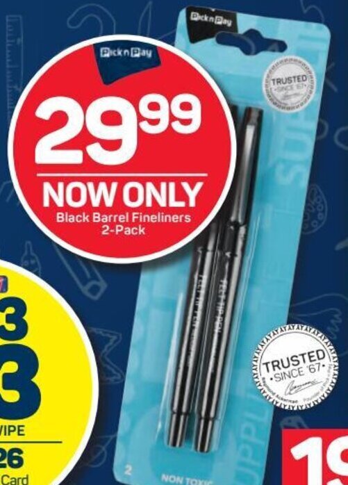 Pick n Pay Black Barrel Fineliners 2pack offer at Pick n Pay