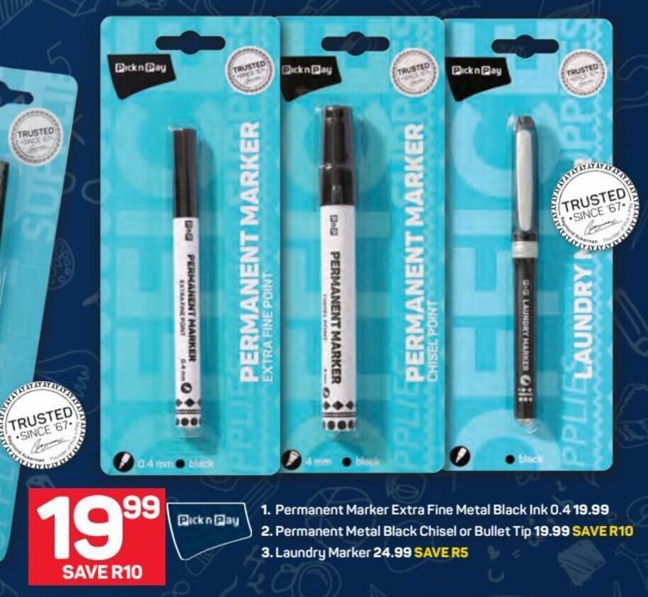 Pick n Pay Permanent Marker Extra Fine Metal Black Ink offer at Pick n Pay