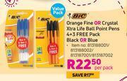 Game Bic orange fine or crystal xtra life ball point pens 4+3 free pack black or blue-per pack offer