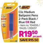 Game Bic click medium ballpoint pens 2-pack (black/blue or red)- per pack offer