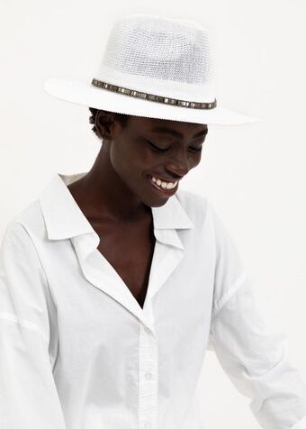 Embellished knit panama hat