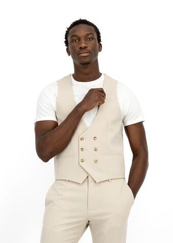 Woolworths Natural slim fit double breasted bi-stretch suit waistcoat offer