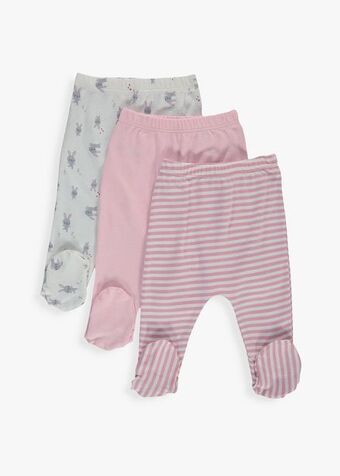 Striped bunny print leggings 3 pack