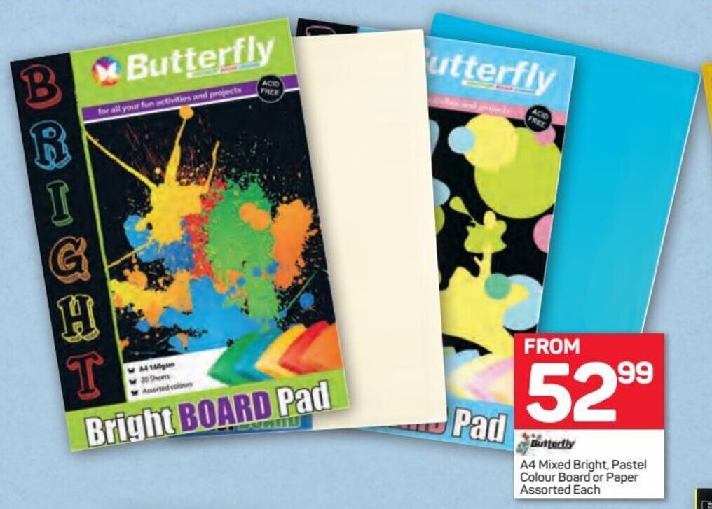 Butterfly A4 Mixed Bright, Pastel Colour Board or Paper Assorted offer