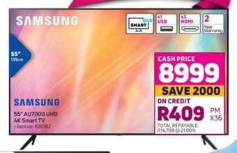 Game Samsung 55"AU7000 UHD 4K Smart TV offer