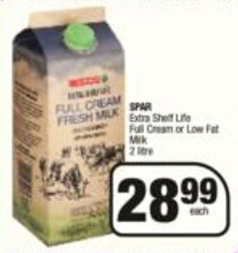 Spar Spar Extra Shelf Life Full Cream or Low Fat Milk 2 litre offer