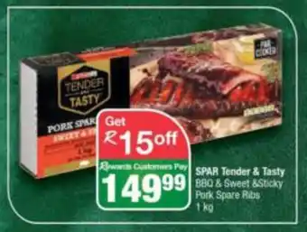 Spar Spar Tender & Tasty BBQ & Sweet & Sticky Pork Spare Ribs 1kg offer