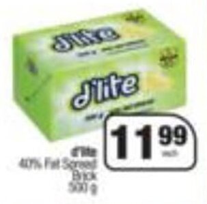 Spar D'Lite 40% Fat Spread Brick 500g offer