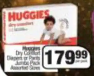 Spar Huggies Dry Comfort Diapers or Pants Jumbo Pack assorted sizes offer