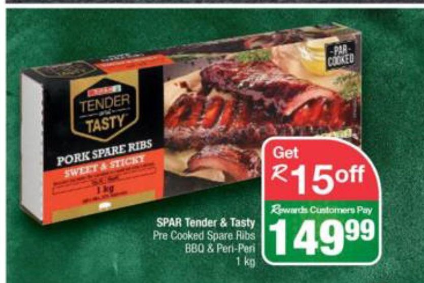 Spar tender & tasty pre cooked spare ribs offer at Spar