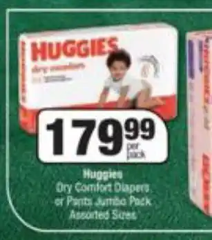 Spar Huggies dry comfort diappers or pants jumbo pack offer