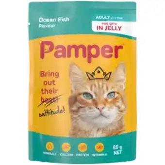 Shoprite Pamper ocean fish flavoured adult cat food in jelly pouch 85g offer