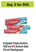 Game Colgate triple action 100 ml or active salt 75 ml toothpaste-for any 3 offer