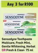 Sensodyne toothpaste multicare, fresh mint, gentle whitening, herbal or fresh & clean-for 3 x 75ml
