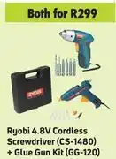Game Ryobi 4.8v cordless screwdiver (cs-1480) + glue gun kit (gg-120)- for both offer