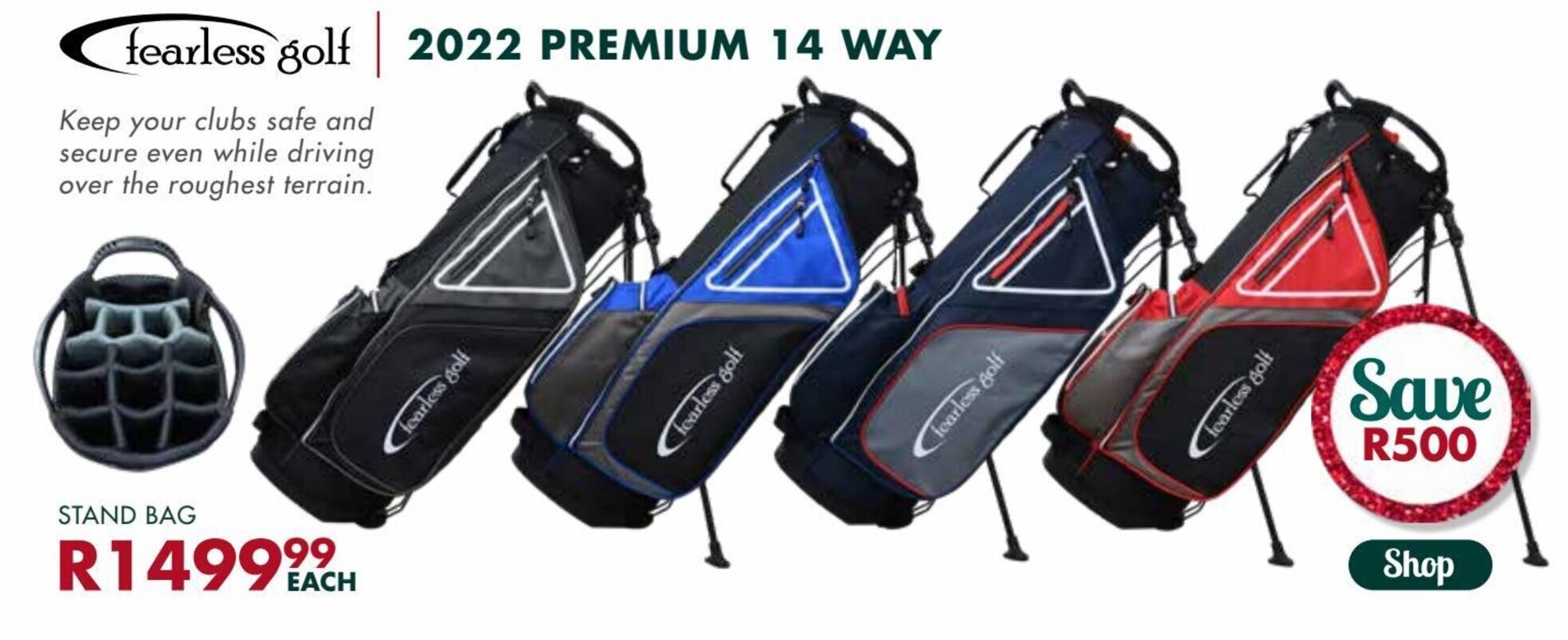 Fearless Golf 2022 Premium 14 Way Stand Bag offer at The Golfers Club
