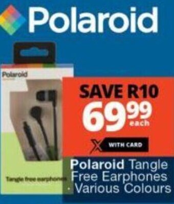 Checkers Polaroid Tangle Free Earphones Various Colours offer