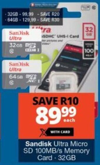 Checkers SanDisk Ultra Micro SD 100MB/s Memory Card 32GB offer