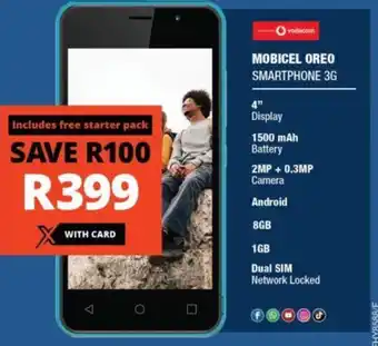 Checkers Mobicel Oreo Smartphone 3G 4" offer