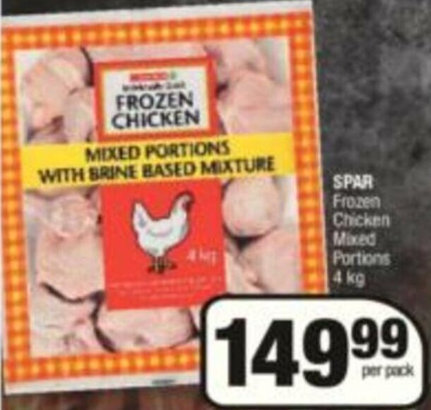Spar Frozen Chicken Mixed Portions 4kg offer at KwikSpar