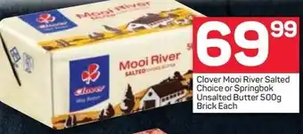 Pick n Pay Clover Mooi River Salted Choice or Springbok Unsalted Butter 500g offer