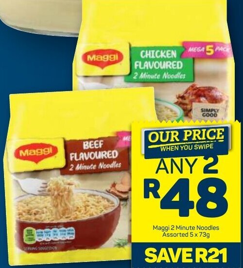 Maggi 2 Minute Noodles Assorted 5 x 73g offer at Pick n Pay